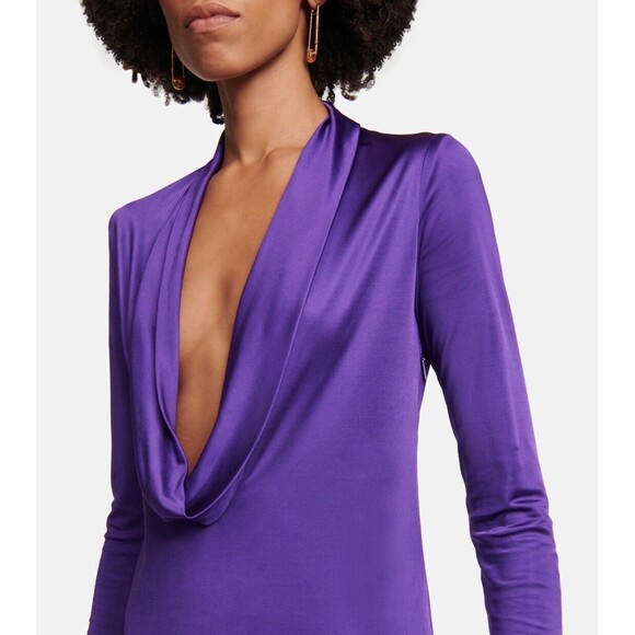 NWT Versace Runway 2023 Cowl Neck Draped Satin Maxi Dress Gown IT 38/US 2 - Picture 3 of 16